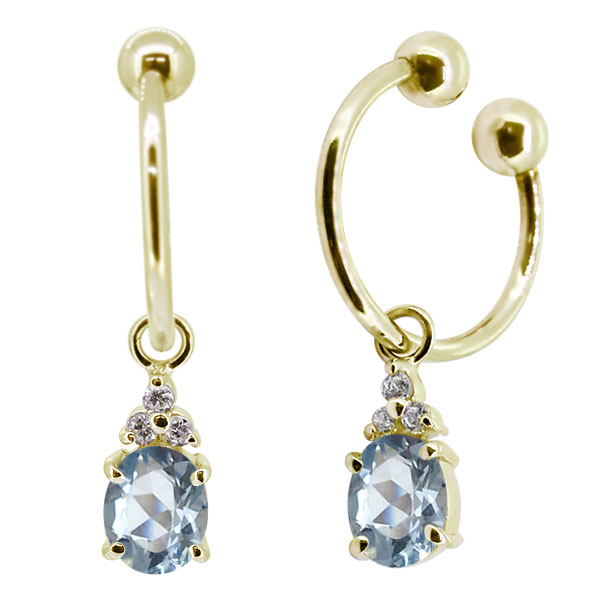 イヤーカフ レディース イヤリング 両耳用 k18 揺れる 天然石 アクアマリン ノンホールピアス 痛くない おしゃれ 18kの通販は 44,640円