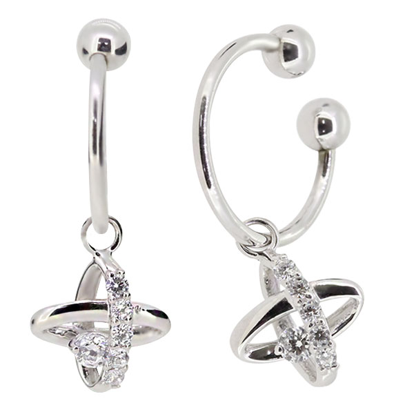星 宇宙 イヤリング 揺れる フープ ノンホールピアス ダイヤモンド 4月誕生石 プラチナ レディース イヤーカフの通販は