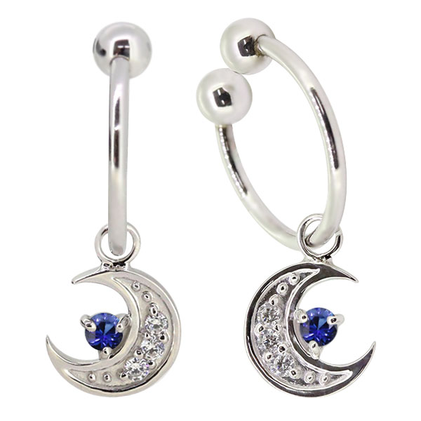 イヤーカフ レディース 揺れる 月 イヤリング サファイア プラチナ 三日月 両耳用の通販は