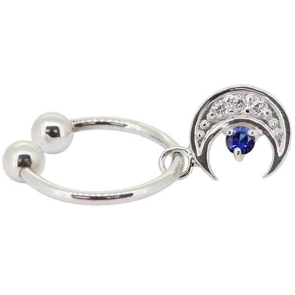 イヤーカフ レディース 揺れる 月 イヤリング サファイア プラチナ 三日月 両耳用の通販は