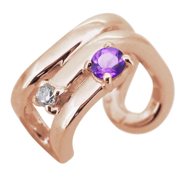 ノンホールピアス ゴールド イヤーカフ 18金 18k レディース 2月誕生石 アメジスト_6