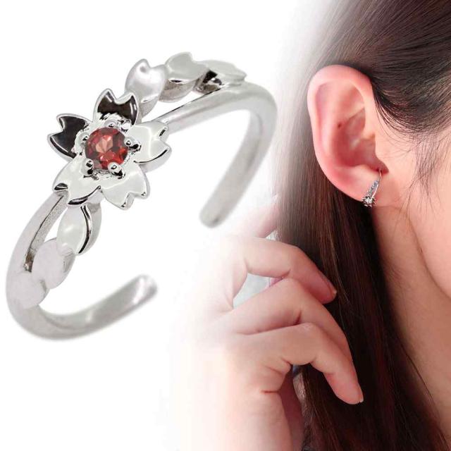 イヤーカフ 桜 サクラ レディース イヤカフ 人気 花 さくら ガーネット SV925