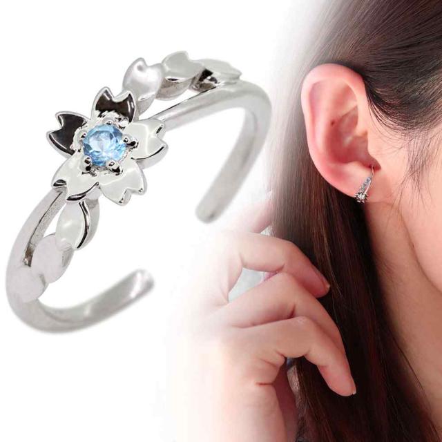 ノンホールピアス 桜 さくら イヤーカフ サクラ レディース プラチナ 片耳 ブルートパーズ 47,880円