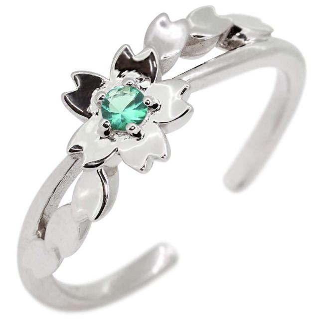 イヤーカフ 18k 18金 桜 イヤカフ 片耳 エメラルド 誕生石 5月 花 サクラ イヤリング_6