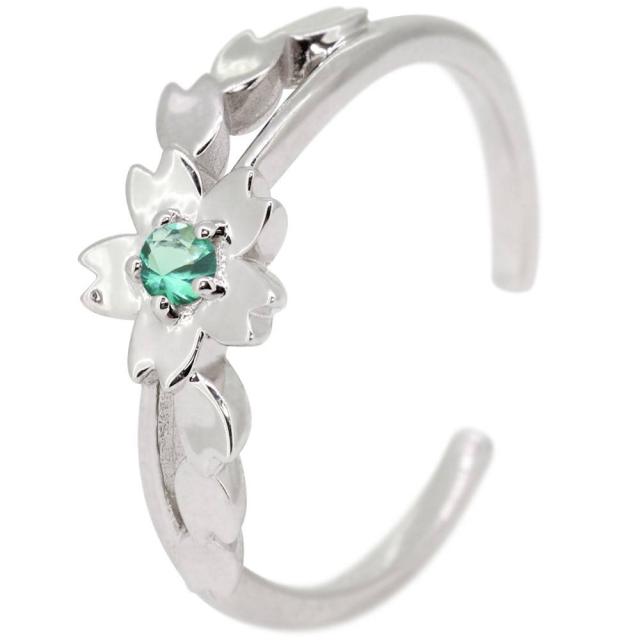 イヤーカフ 18k 18金 桜 イヤカフ 片耳 エメラルド 誕生石 5月 花 サクラ イヤリング_4