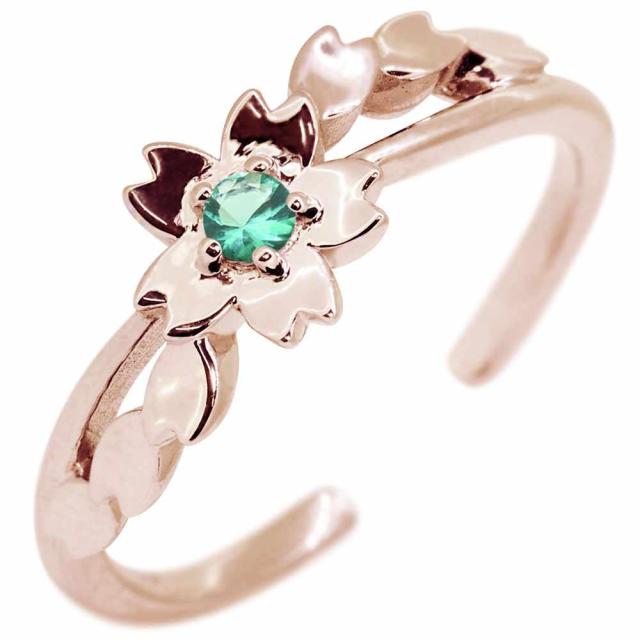 イヤーカフ 18k 18金 桜 イヤカフ 片耳 エメラルド 誕生石 5月 花 サクラ イヤリング_5