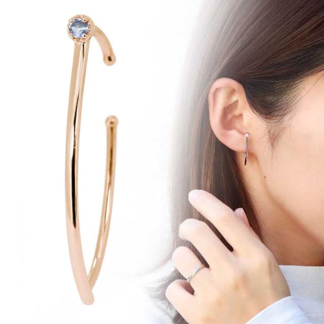 イヤーカフ 大ぶり ゴールド ピンクゴールド K18 イヤカフ レディース 片耳 選べる誕生石 ストレートの通販は