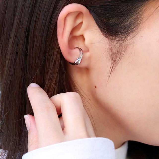 イヤーカフ レディース ゴールド イヤカフ 18k 18金 ヘビ 蛇 誕生石 3月 アクアマリンサンタマリア 片耳_1