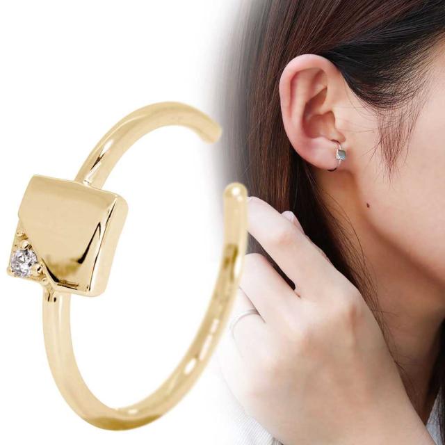 イヤーカフ イヤカフ レディース 片耳用 18金 18k 4月誕生石 ダイヤモンド イヤリング 幾何学