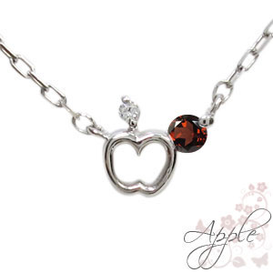 プラチナ・プチネックレス・リンゴ・ガーネット・ペンダント