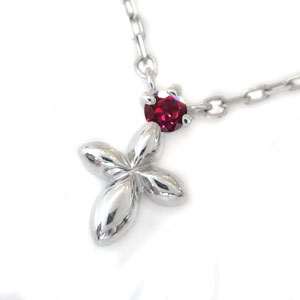 ルビー・クロス・ペンダント・一粒・K18・プチネックレス