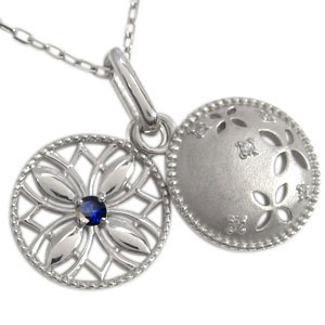 プラチナ ロケット フラワー ネックレス サファイア ペンダント