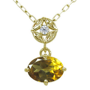 シトリン・ネックレス・一粒・シトリン・ペンダント・K18