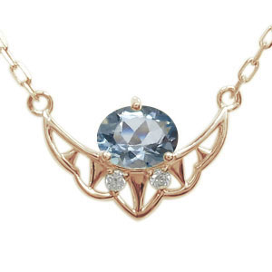 天使の羽 ネックレス アクアマリン エンジェル 18金ネックレス