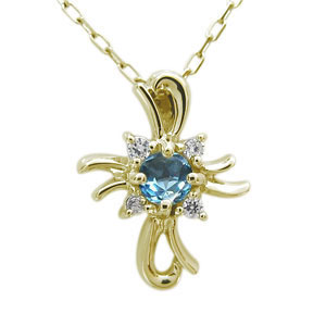 クロス ネックレス 18金 ブルートパーズ ペンダント