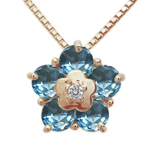 フラワー ネックレス ブルートパーズ 10金 花 ネックレス
