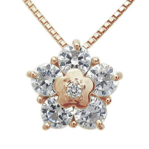 フラワー ネックレス アクアマリンサンタマリア 10金 花 ネックレス