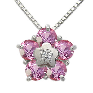 ピンクサファイア ネックレス プラチナ フラワー ネックレス