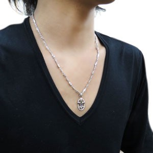 メンズ ネックレス クロス ネックレス シルバー サファイア