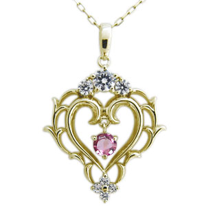 ピンクトルマリン ネックレス 唐草 オープンハート ネックレス K18 ペンダントの通販は