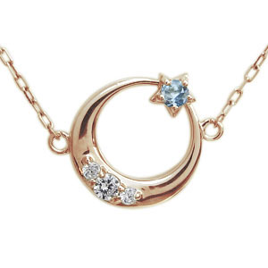 月モチーフ ネックレス アクアマリンサンタマリア 星 ネックレス 10金 ペンダントの通販は