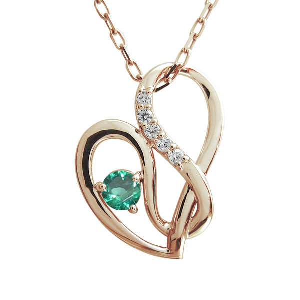 エメラルド ネックレス オープンハート ハート ペンダント 10金の通販は