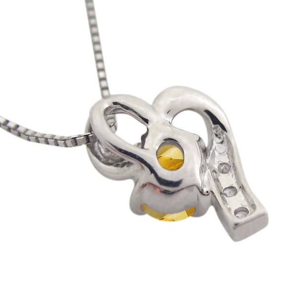 プラチナ ハート ネックレス シトリン ペンダント