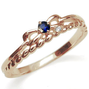 サファイア・リボン・指輪・K10・ピンキーリング