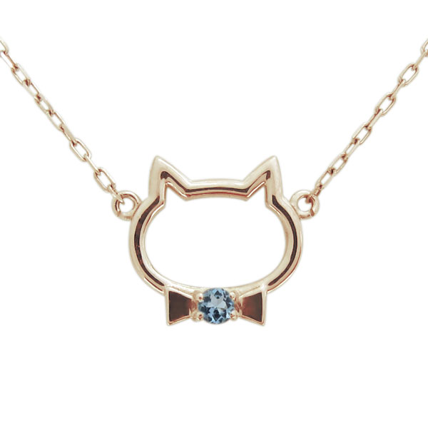 【つねりん】ミニサイズ！アクアマリンの超ネクタイねこちゃん形オルゴ☆他９点 アクアマリンサンタマリア・ネコ・ネックレス・猫・ペンダント・K18