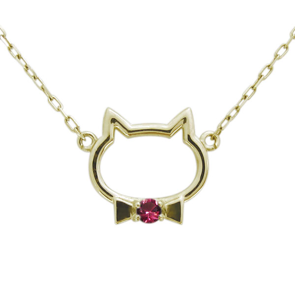 ルビー 猫 ネックレス ねこ ペンダント キャットフェイス K10