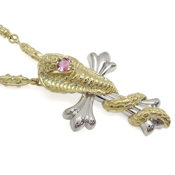 ピンクトルマリン クロスネックレス プラチナ k18 蛇 メンズ コブラ ペンダントの通販は