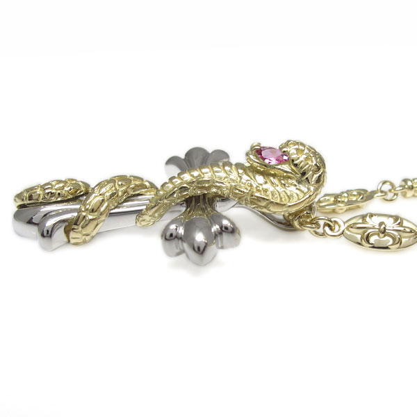 ピンクトルマリン クロスネックレス プラチナ k18 蛇 メンズ コブラ ペンダントの通販は