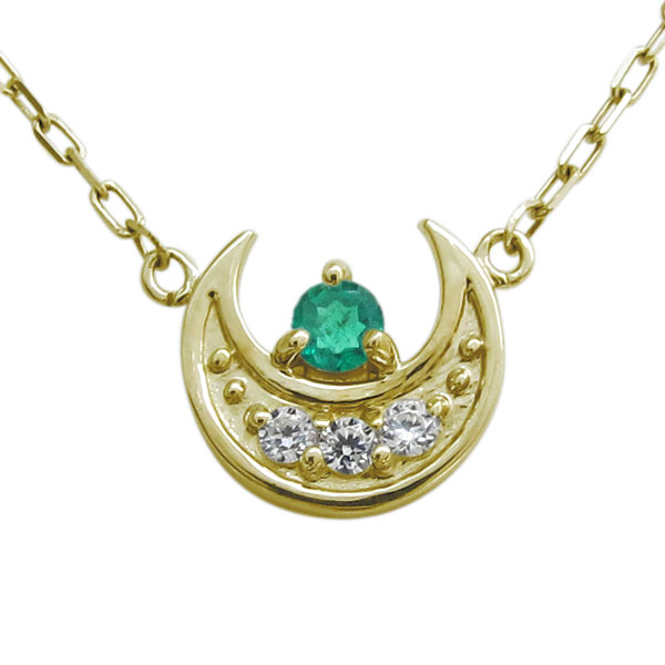 エメラルド・三日月ネックレス・ムーン・ペンダント・10金の通販は