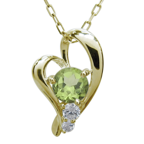 ペリドット ネックレス オープンハート シンプル ペンダントの通販は