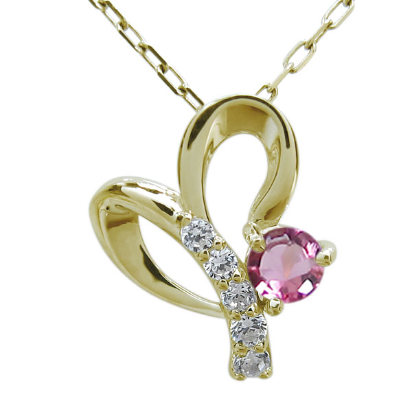 ペンダントトップ ハート ピンクトルマリン 10金 オープンペンダント チャーム 10月 誕生石 2023 シルバーチェーン 鎖