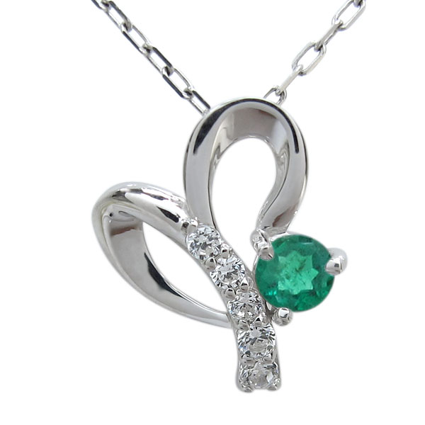 プラチナ・エメラルド・ネックレス・オープンハート・ハート・ペンダントの通販は