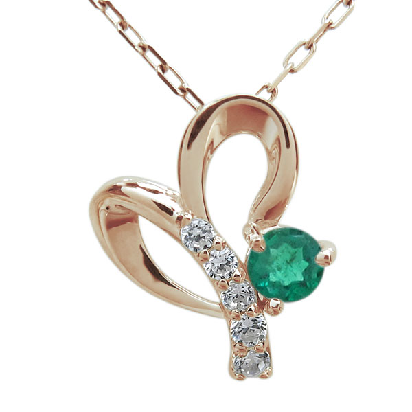 エメラルド オープンハート ネックレス ハート ペンダント K10の通販は 26,455円