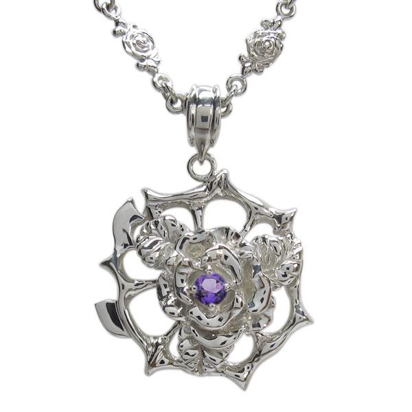 プラチナ メンズネックレス 薔薇ペンダント アメジストネックレスの通販は