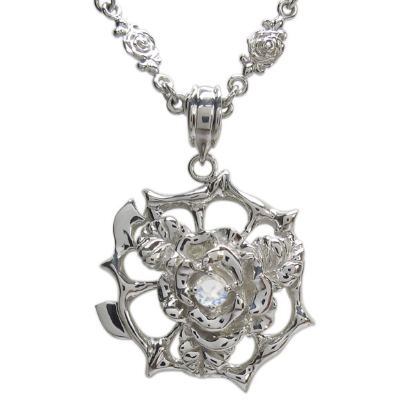 プラチナ メンズネックレス 薔薇ペンダント ロイヤルブルームーンストーンネックレスの通販は