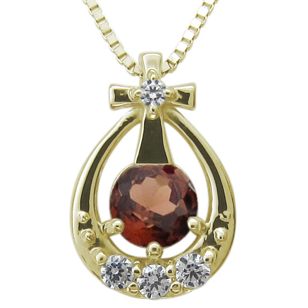 ガーネット 十字架 雫 ネックレス クロスペンダント K10の通販は