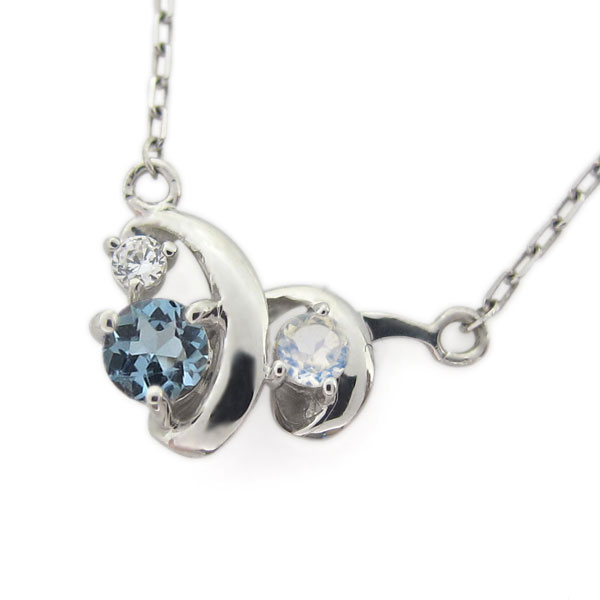 シンプルネックレス K18 アクアマリンサンタマリア ペンダント 螺旋の  