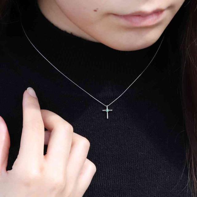 エメラルド ネックレス 18金 クロス ネックレス 18k ペンダント レディース 5月誕生石 十字架 シンプル メンズ_1