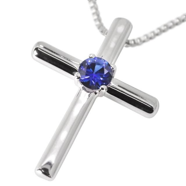 サファイア ネックレス 18金 クロス ネックレス 18k ペンダント レディース 9月誕生石 十字架 シンプル メンズ_3