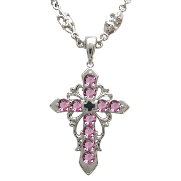 メンズ ネックレス クロス 百合の紋章 人気 ルビー 10金 メンズ ネックレス クロス 百合の紋章 人気 ルビー 10金