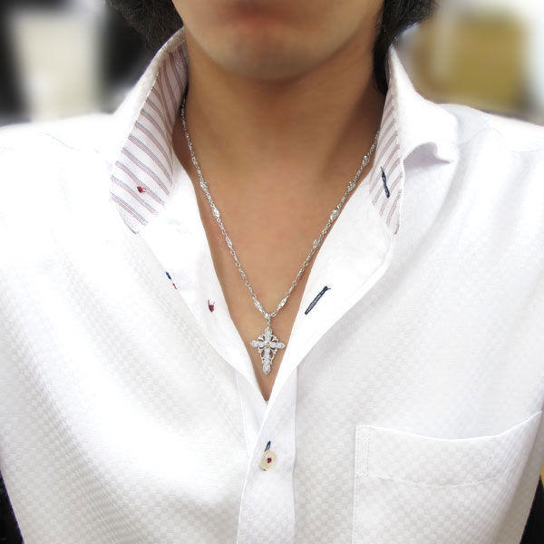 クロスネックレス ロイヤルブルームーンストーン 唐草 メンズ 18金 クロスSTONESペンダント メンズ クロスネックレス 十字架