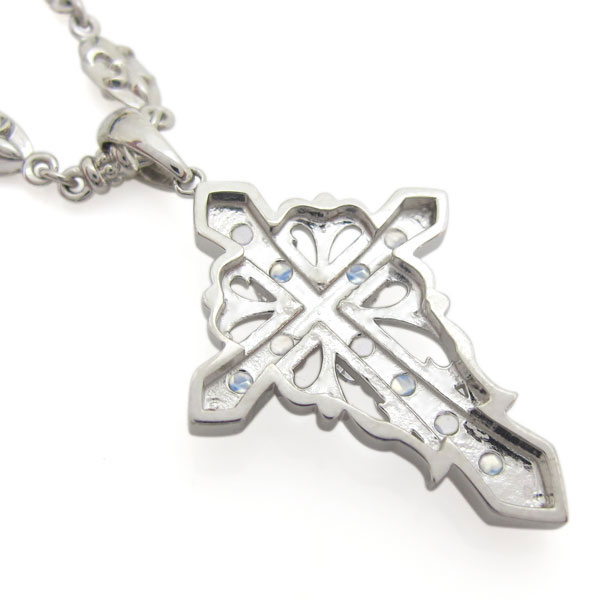 クロスネックレス ロイヤルブルームーンストーン 唐草 メンズ 18金 クロスSTONESペンダント メンズ クロスネックレス 十字架