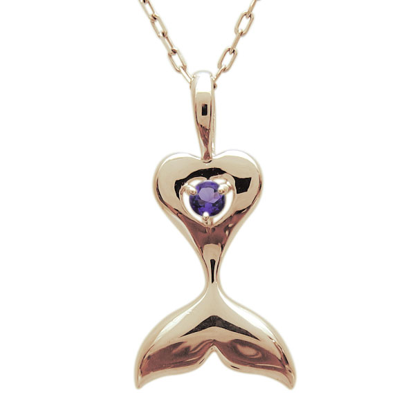 ドルフィンネックレス アメジスト イルカ尻尾 ペンダント K10 ハートネックレスの通販は