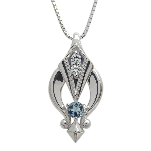 メンズネックレス アローヘッド アクアマリンサンタマリア 矢 ペンダント 10金