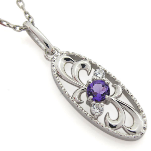 アメジストネックレス 唐草モチーフ ペンダント レディース プラチナ クリスマス ポイント消化 10金 アメジスト ネックレス アラベスク 唐草 レディース