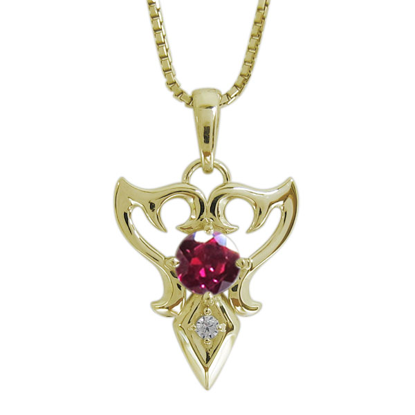 ルビーネックレス 18金 メンズ トライバル ペンダント